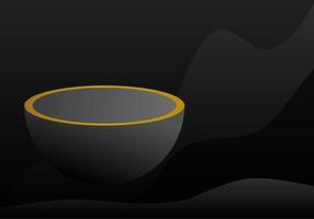 Podium flottant noir 3d avec ligne dorée sur fond sombre. produit vecteur