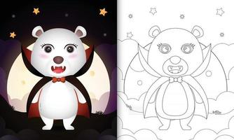 livre de coloriage avec un ours polaire mignon utilisant le costume dracula halloween vecteur