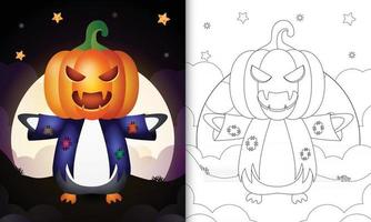 livre de coloriage avec un pingouin mignon utilisant un costume d'épouvantail halloween vecteur