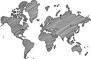 croquis de carte du monde à main levée sur fond blanc vecteur