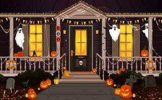 Halloween porte et porche vecteur chalet de face Cour