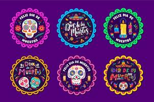 dia de los morts, mexicain vacances autocollant Étiquettes vecteur