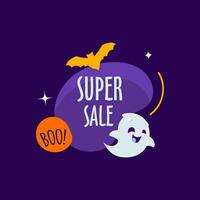 Halloween vacances kawaii fantôme super vente bannière vecteur