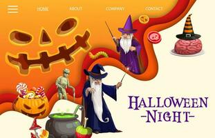 Halloween atterrissage page, tour ou traiter personnages vecteur