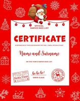 Noël vacances Père Noël certificat ou diplôme vecteur