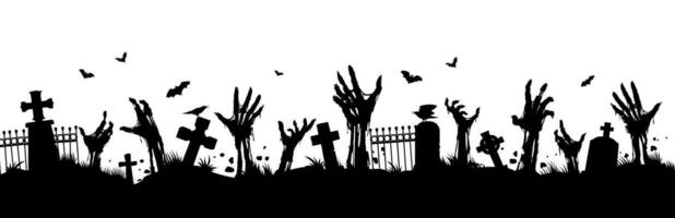 effrayant cimetière paysage, zombi main silhouettes vecteur