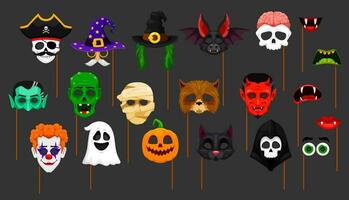 Halloween photo cabine masques et accessoires dessin animé ensemble vecteur