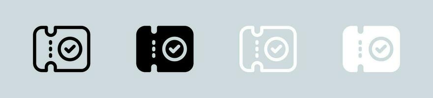 réservation icône ensemble dans noir et blanche. liste de contrôle billet panneaux vecteur illustration.