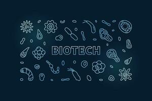 biotechnologies concept mince ligne vecteur horizontal bleu bannière - biotechnologie science contour illustration