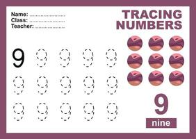 trace et écrire nombre pour les enfants. exercice pour les enfants à reconnaître le nombre. éducatif feuille de travail pour préscolaire vecteur