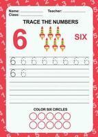 trace et écrire nombre pour les enfants. exercice pour les enfants à reconnaître le nombre. éducatif feuille de travail pour préscolaire vecteur