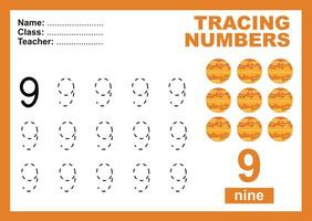 trace et écrire nombre pour les enfants. exercice pour les enfants à reconnaître le nombre. éducatif feuille de travail pour préscolaire vecteur