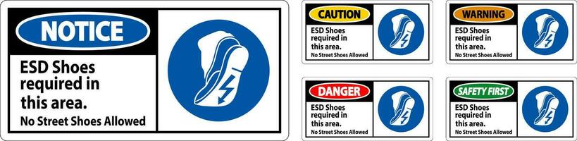 mise en garde signe esd des chaussures obligatoire dans cette zone. non rue des chaussures permis vecteur
