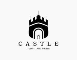 Facile Château logo icône. élégant conception de palais ou forteresse avec noir et blanche. la tour silhouette avec drapeaux. adapté pour musées, timbres, cartes postales. vecteur