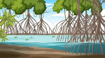 Scène de paysage de forêt de mangrove pendant la journée vecteur
