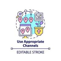 utiliser les canaux appropriés pour l'icône de concept de contenu vecteur