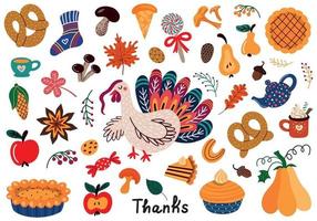 illustrations vectorielles de nourriture avec dinde pour Thanksgiving vecteur