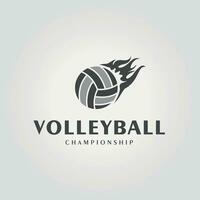 minimaliste volley-ball logo avec Feu dans le haut, illustration conception de volley-ball club icône vecteur