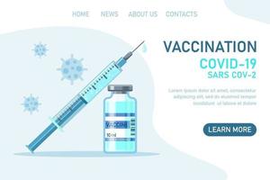 vaccination contre le virus corona covid-19 avec flacon de vaccin et seringue vecteur