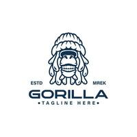 gorille personnage logo, gorille logo modèle avec neige des lunettes de protection. vecteur
