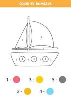 yacht de dessin animé couleur par numéros. feuille de travail pour les enfants. vecteur