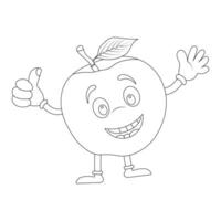 Pomme coloration page pour enfants. noir et blanc, ligne art, Facile dessin animé style, content mignonne et marrant vite aliments. marrant dessin animé nourriture dans kawaii style. vecteur kawaii nourriture