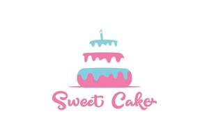 sucré gâteau logo conception avec bougie. anniversaire gâteau concept. vecteur