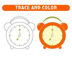 trace et Couleur Orange alarme horloge. feuille de travail pour des gamins vecteur