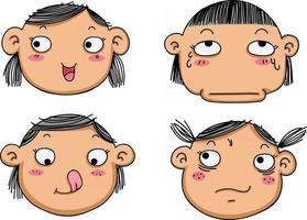 illustration de différentes expressions faciales isolées d'une fille vecteur