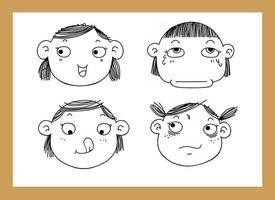 illustration de différentes expressions faciales isolées d'une fille vecteur