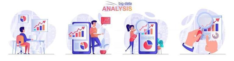 ensemble de scènes de concept d'analyse de données volumineuses vecteur