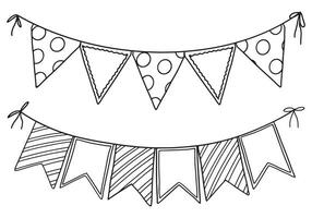 de fête bruant drapeaux. drapeau guirlande main tiré vecteur illustration. fête fête vacances décor, contour cliparts isolé sur blanc Contexte.