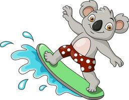 mignonne koala dessin animé en jouant surfant vecteur