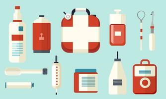 médical ensemble. médical instruments, drogues, médicament. vecteur dessin animé plat médicaments illustration dans plat style