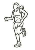 contour une femelle fonctionnement marathon coureur dessin animé femme courir sport graphique vecteur