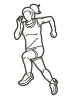 une femelle fonctionnement marathon coureur dessin animé femme courir sport graphique vecteur