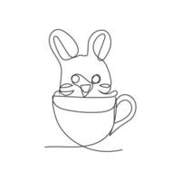 lapin en portant une café tasse un ligne art vecteur