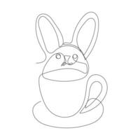 lapin en portant une café tasse un ligne art vecteur