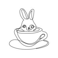 lapin en portant une café tasse un ligne art vecteur