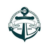 ancien rétro branché ancre badge emblème avec ruban et corde pour nautique logo vecteur