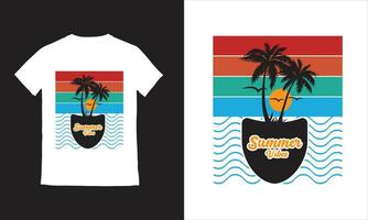 été paradis plage T-shirt conception, vecteur