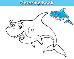 page de le des gamins coloration livre. Couleur dessin animé requin. feuille de travail pour les enfants avec contour mer animal. vecteur contour illustration océan créature. isolé sur une blanc Contexte.