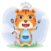 un mignon petit chef tigre vecteur