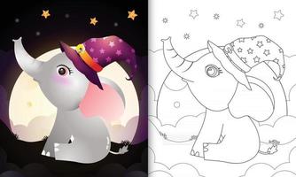 livre de coloriage avec un éléphant de sorcière d'halloween de dessin animé mignon vecteur