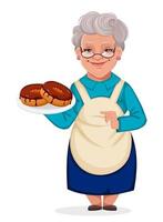 grand-mère tient une assiette avec des croissants vecteur