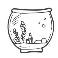 griffonnage aquarium pour animal de compagnie poisson rouge. vecteur illustration . griffonnage style. aquarium avec algues. vecteur esquisser