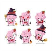 Halloween expression émoticônes avec dessin animé personnage de fraise muffin vecteur