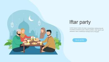 iftar de la famille islamique mangeant après le jeûne. vecteur