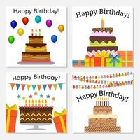 ensemble de quatre salutation cartes avec sucré gâteau pour anniversaire fête. vecteur illustration
