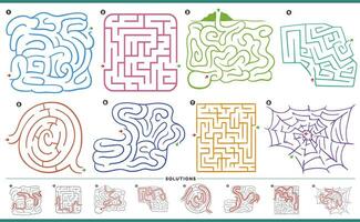 Labyrinthe puzzle Activités graphiques ensemble avec solutions vecteur